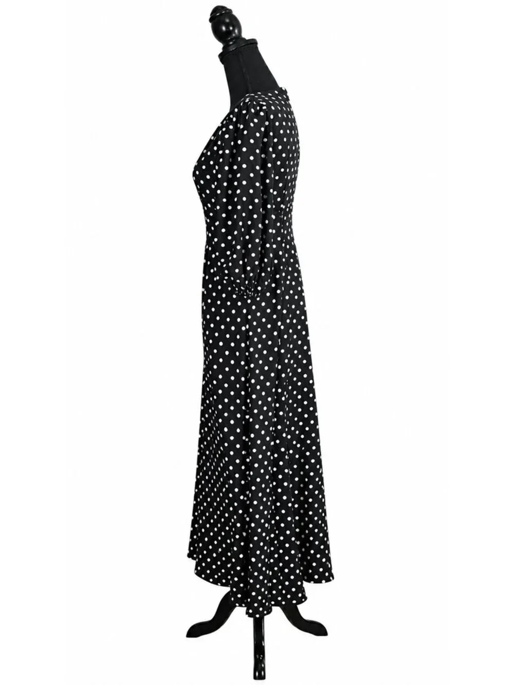 Kate Spade New York Women's Size 4 Black White Polka Dot Midi Dress Puff Sleeve